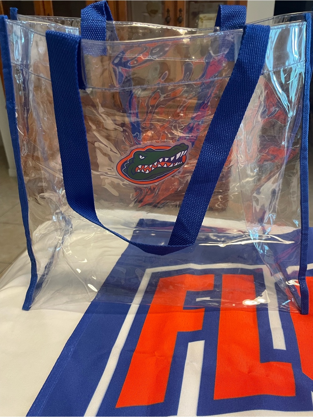 Clear Tote Bag with Blue Trim and Florida Gators Patch